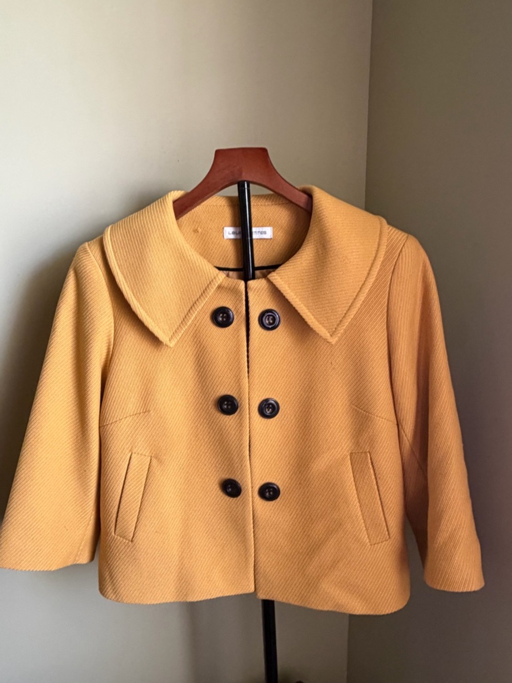 Laura Petites Cropped Peacoat Jacket in Mustard - Picture 3 of 12